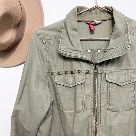 h&m | army utility jacket studded broken-in ipa beer patch 8 - Picture 2 of 12